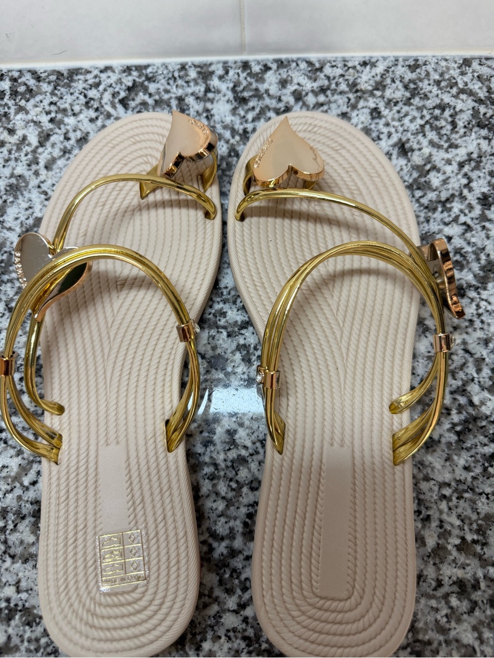Women's Beige Sandals with Gold Heart Accents